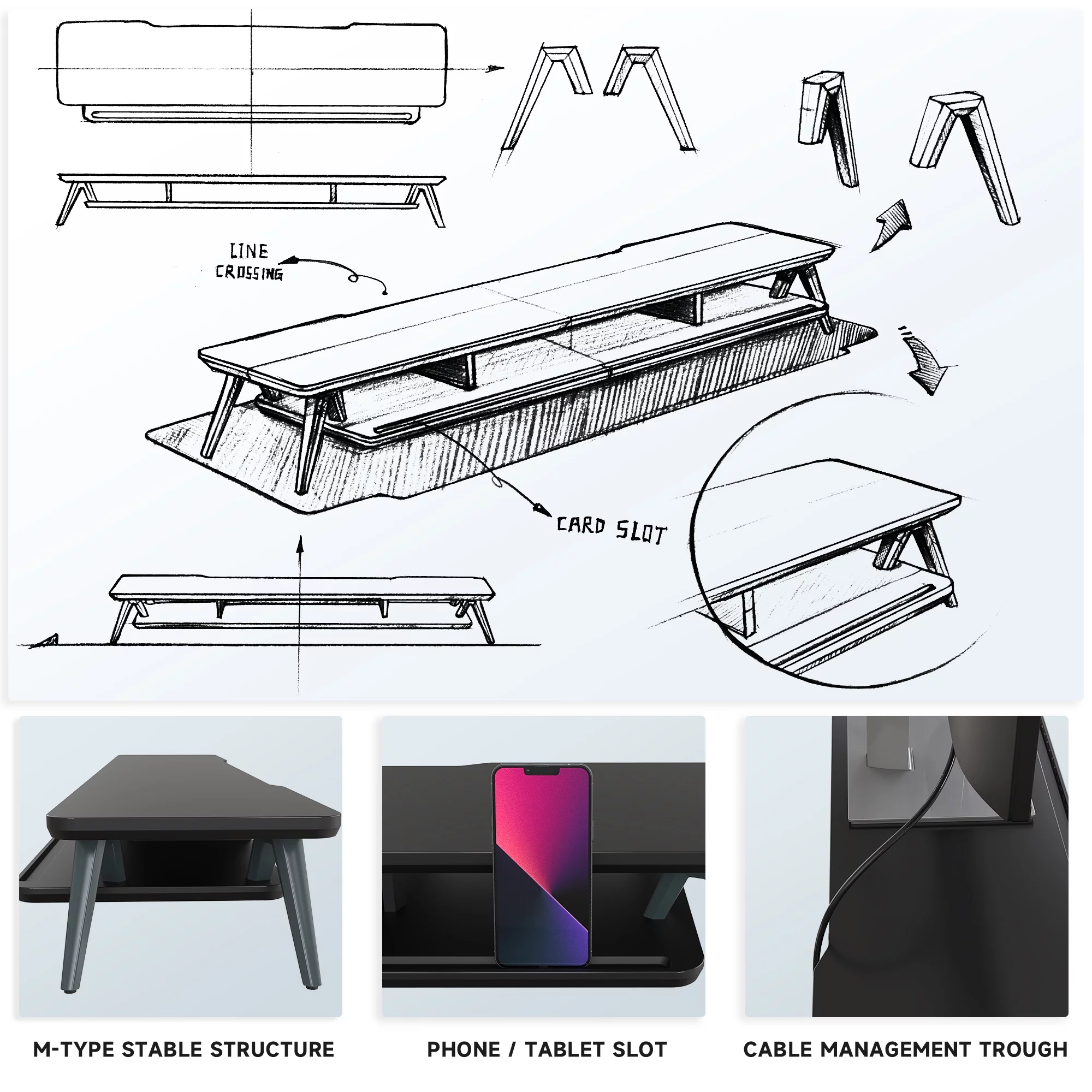 Fenge Dual Monitor Stand Riser for 2 Monitors, 42.5 Inch Desk Shelf with Storage Organizer - Radiant Selections