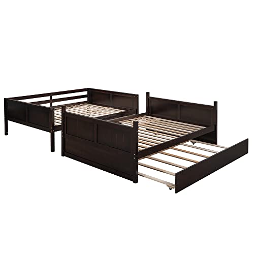 SOFTSEA Twin Over Full Bunk Bed with Slide, Solid Wood Bunk Beds with Stairs for Kids