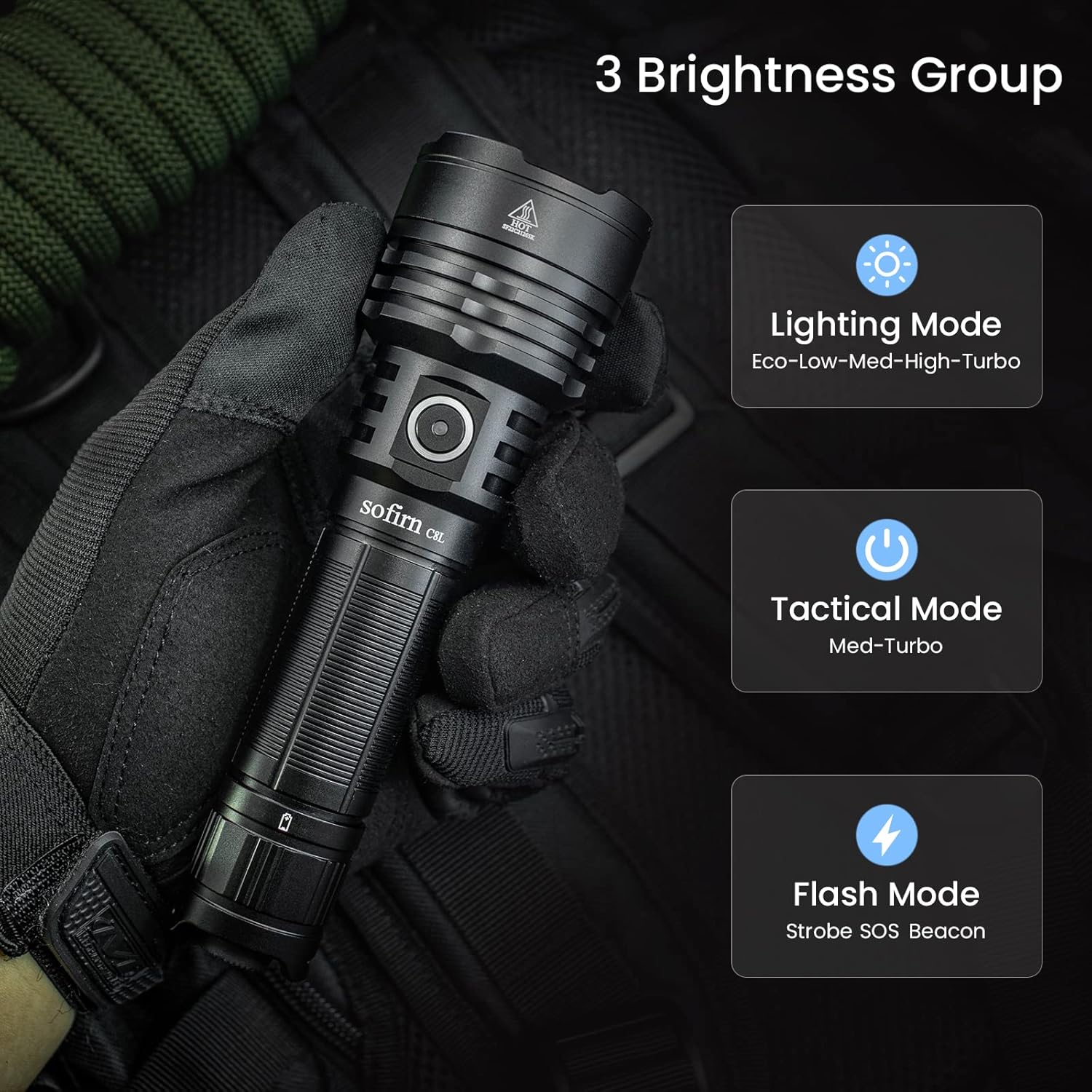 Sofirn C8F Flashlight High Lumens 3500 Lumens, Powerful Flashlight with 3X LH351D LED 5000K 90 High CRI, for Camping, Hiking Lantern