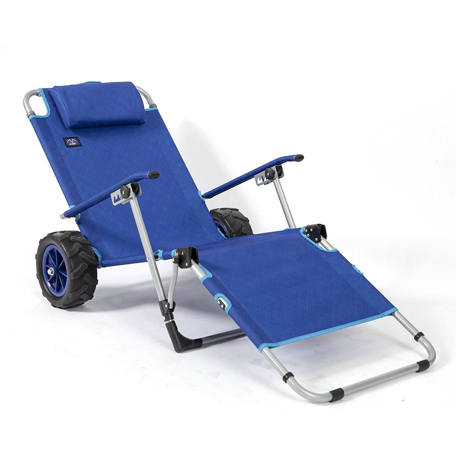 Mac Sports Beach Day Foldable Chaise Lounge Chair u0026 Integrated Pull Cart Combo, Blue