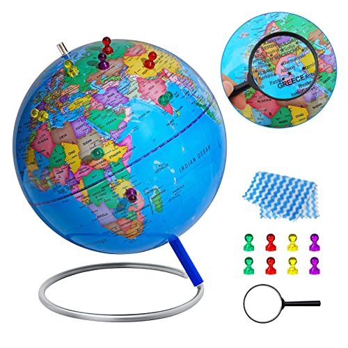 13" World Globe with Stand, 720° Swivels in All Directions, Stainless Steel Stand
