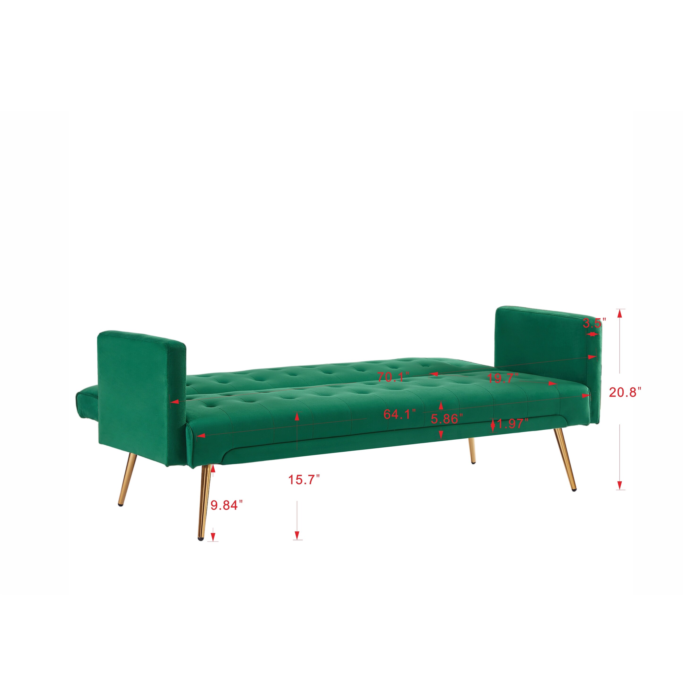 Velvet Living Room Sofa Bed 3 Adjustable Sofas with Metal Legs Recliner Green