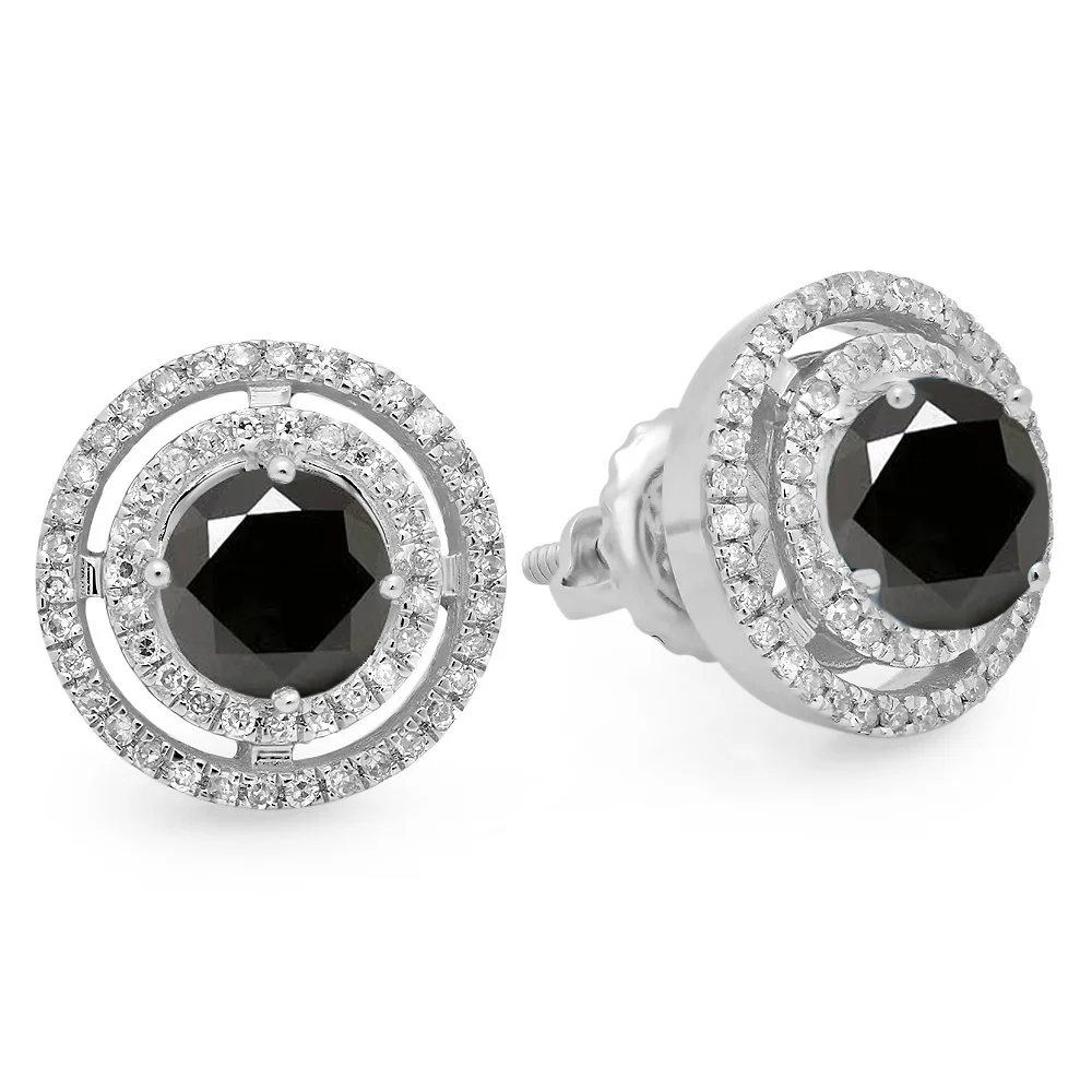 Dazzlingrock Collection 1.17 Carat (ctw) 14K Round Black & White Diamond Ladies Halo Style Stud Earrings, White Gold