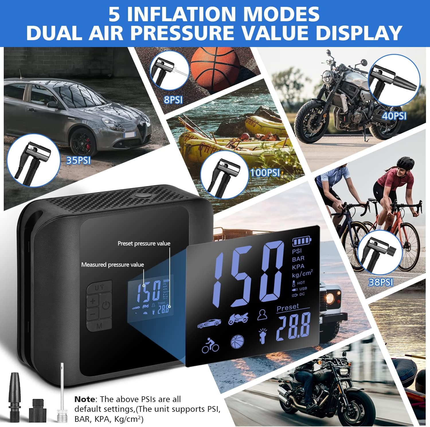 KGDJS Tire Inflator Portable Air Compressor, Electric Air Pump for Car Tires