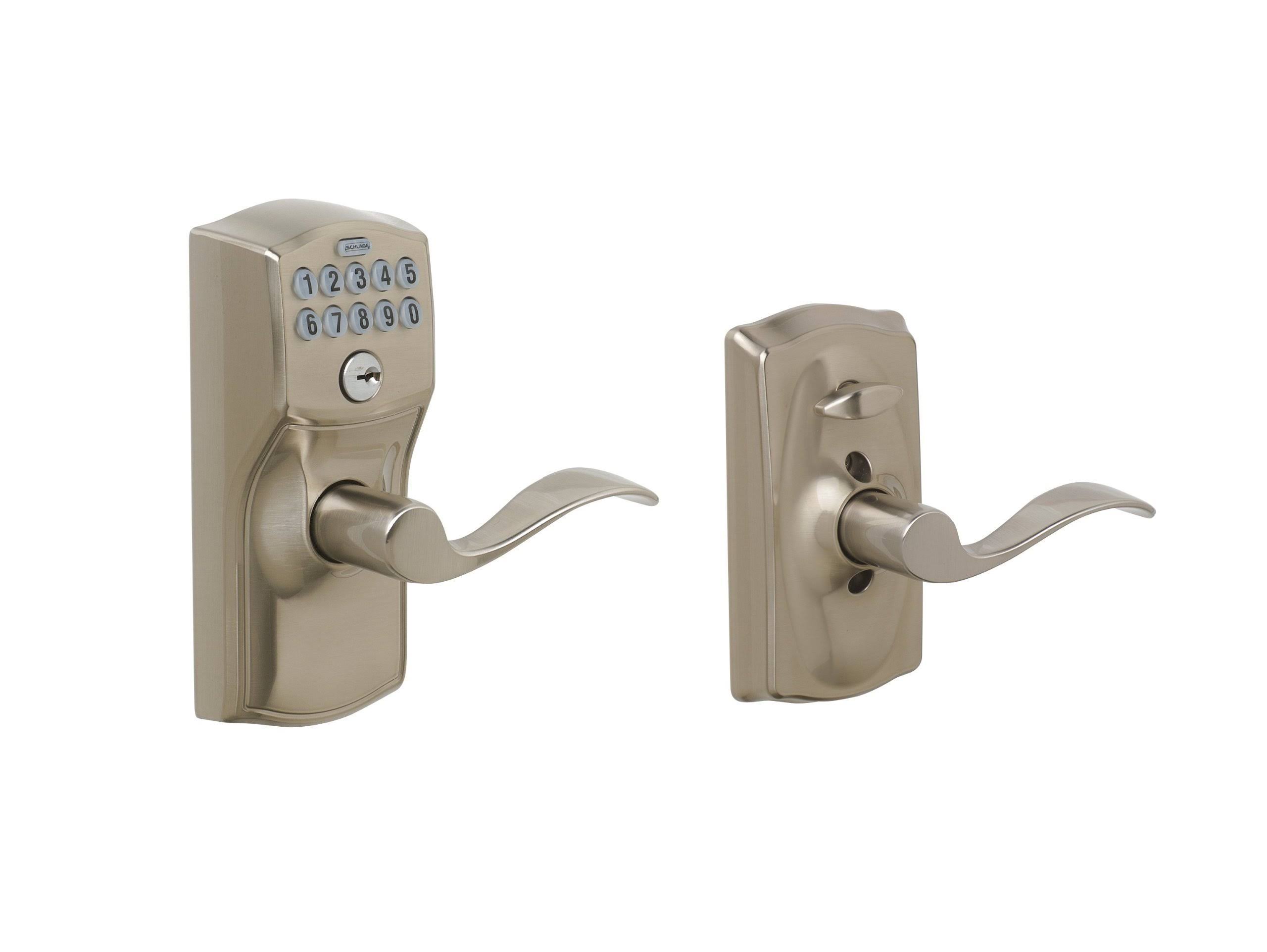 Schlage FE595 Cam 619 ACC Camelot Keypad Entry with Flex-Lock and Accent Levers, Satin Nickel