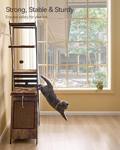 FourFurPets 72.4" Modern Cat Tower for Indoor Cats - Multi-Level Condo With Caves, Tall Tree With Scratching Board, Wooden Tower With Large Perch