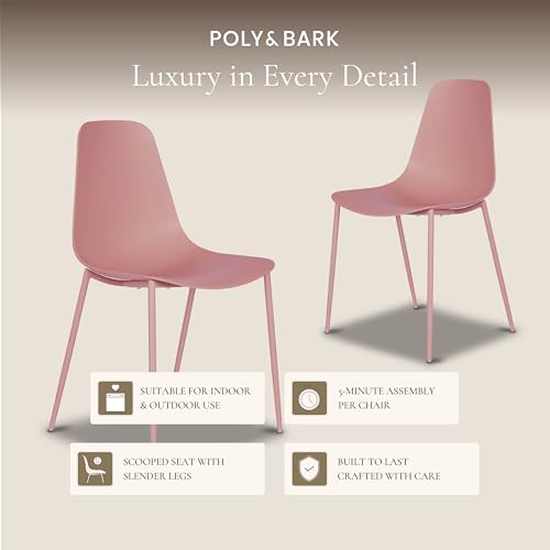 POLY & BARK Isla Modern Kitchen Chairs Set of 4 - Plastic Dining Chair with Metal Legs