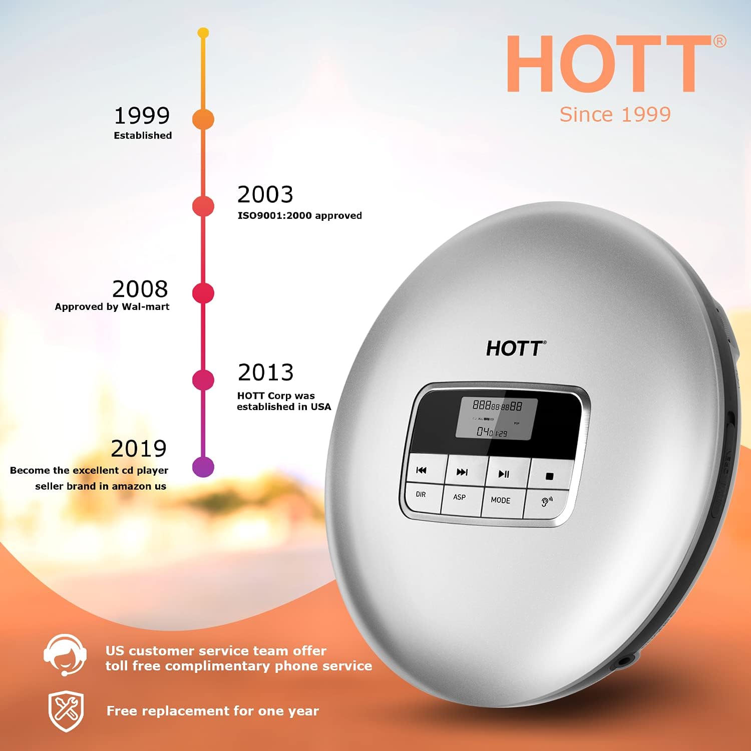 HOTT CD511 Portable CD Player, Personal Compact CD Player with Headphones, Anti-Skip/Shockproof for Home Travel and Car