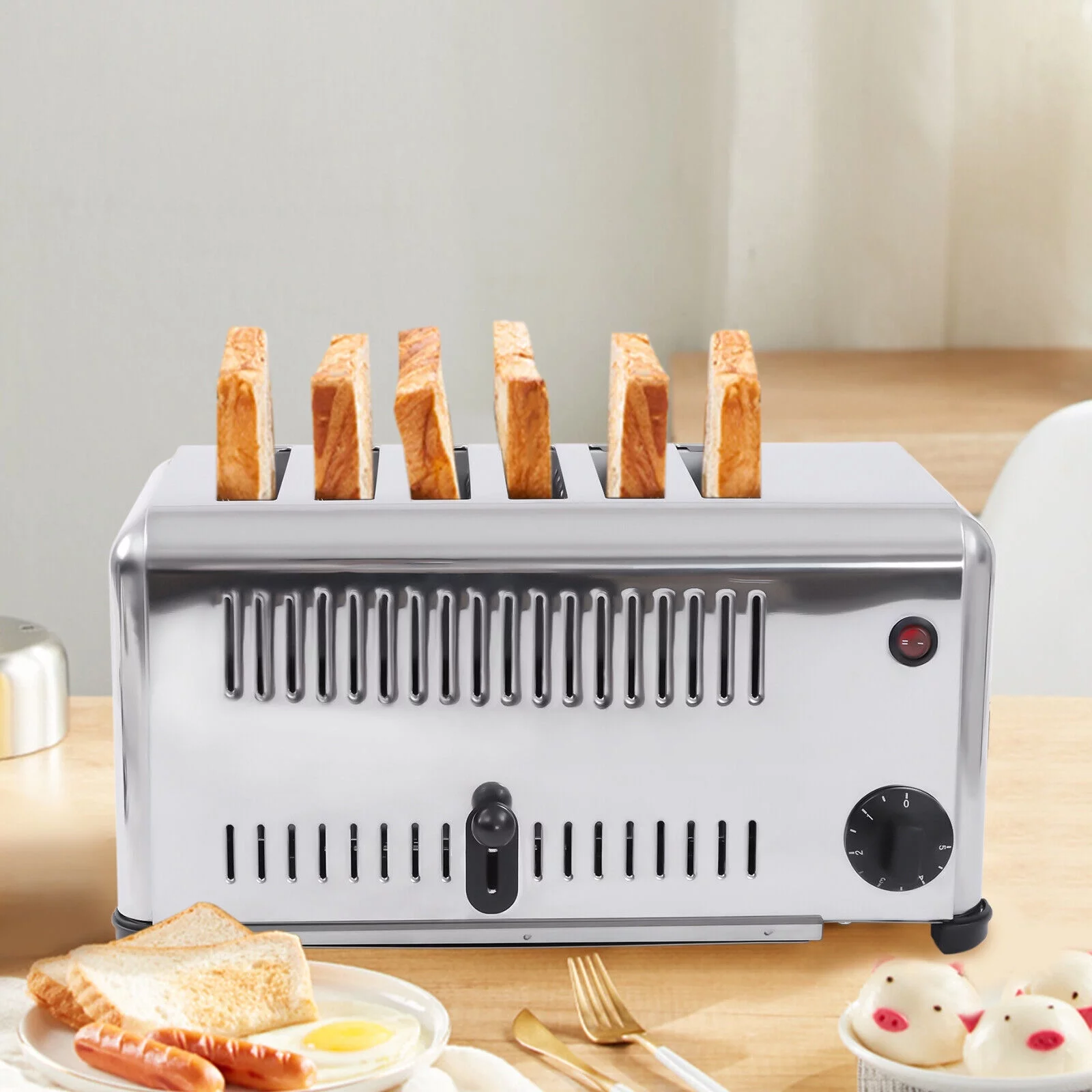 TFCFL Commercial Stainless Steel Electric 6 Slice Toaster Machine Cool Touch Toaster