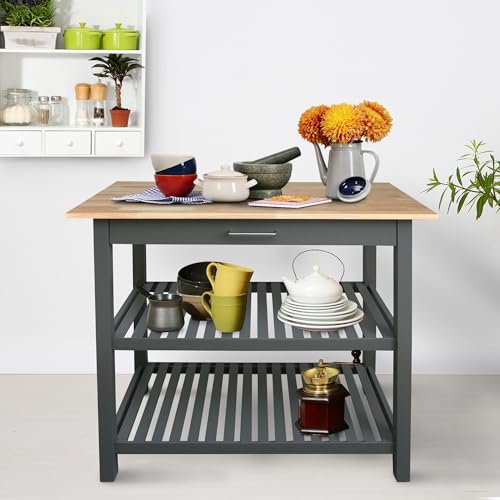 Casual Home Kitchen Island with Solid American Hardwood Top, Natural/White, 40" W (373-91)