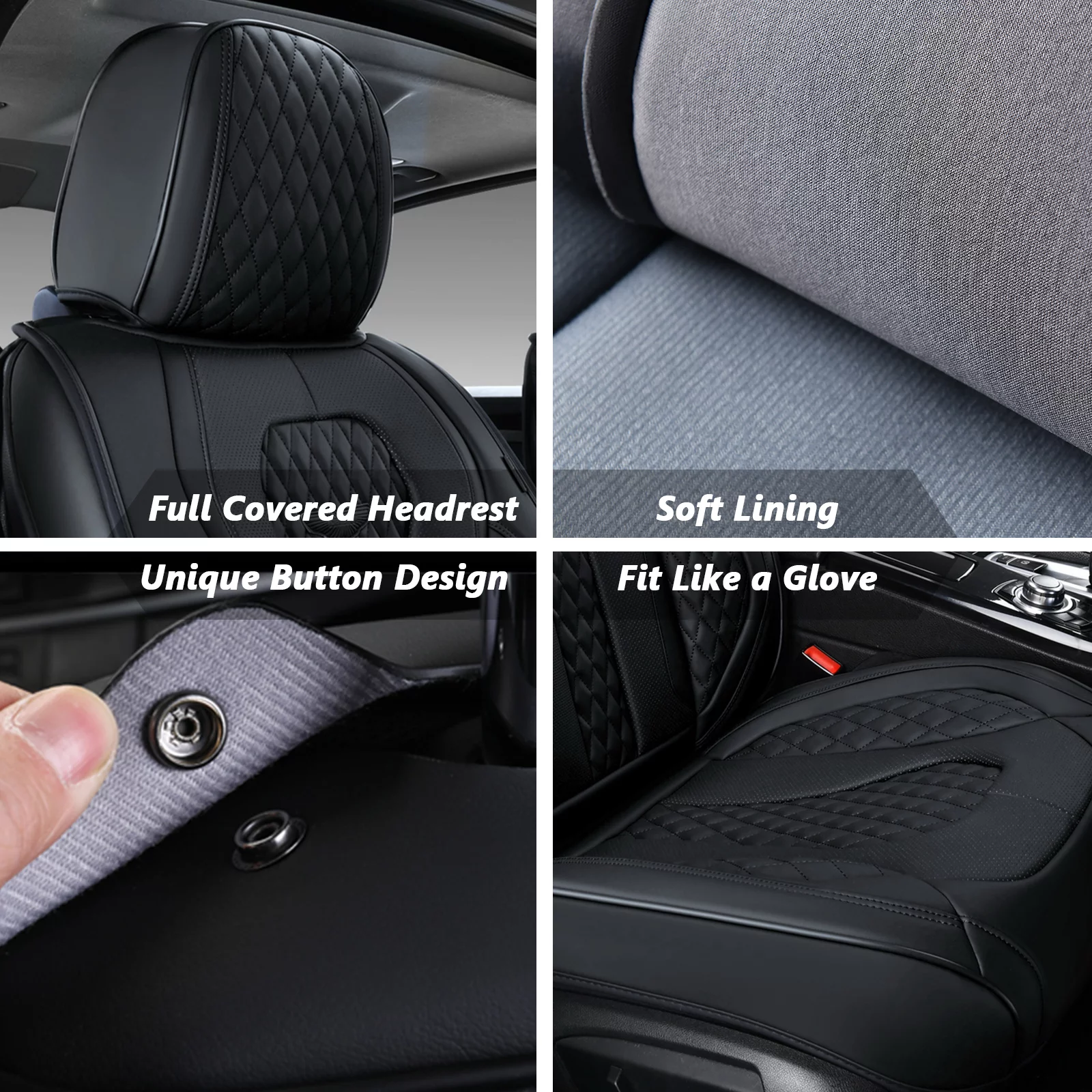 Coverado 5 Seats Black Car Seat Covers Full Set, Premium Leatherette Auto Seat Cushions Luxury Interior