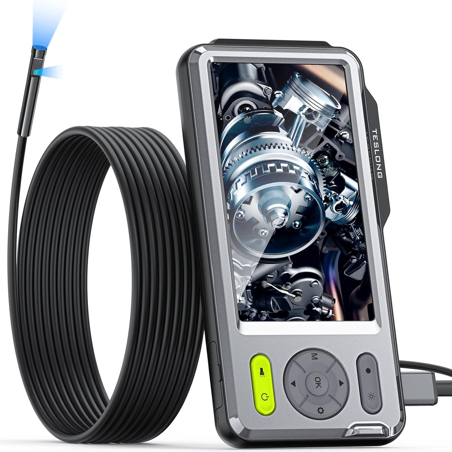 Dual Lens Endoscope Borescope, Teslong 5'' HD Snake Inspection Camera with LED Lights, Home Waterproof Scope Camera
