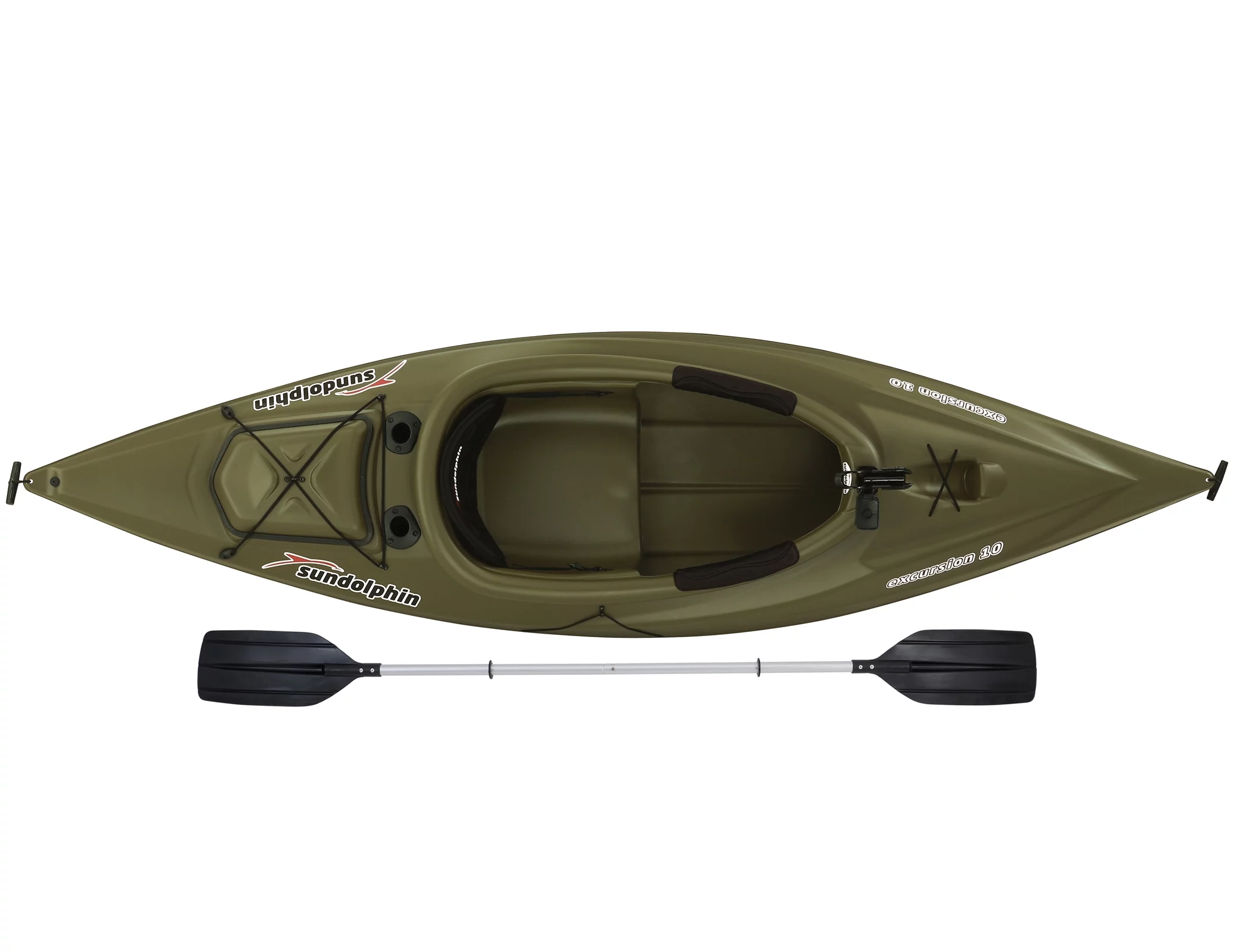 Sun Dolphin Excursion 10 Ft. Sit-in Fishing Kayak Olive, Paddle Included - Radiant Selections