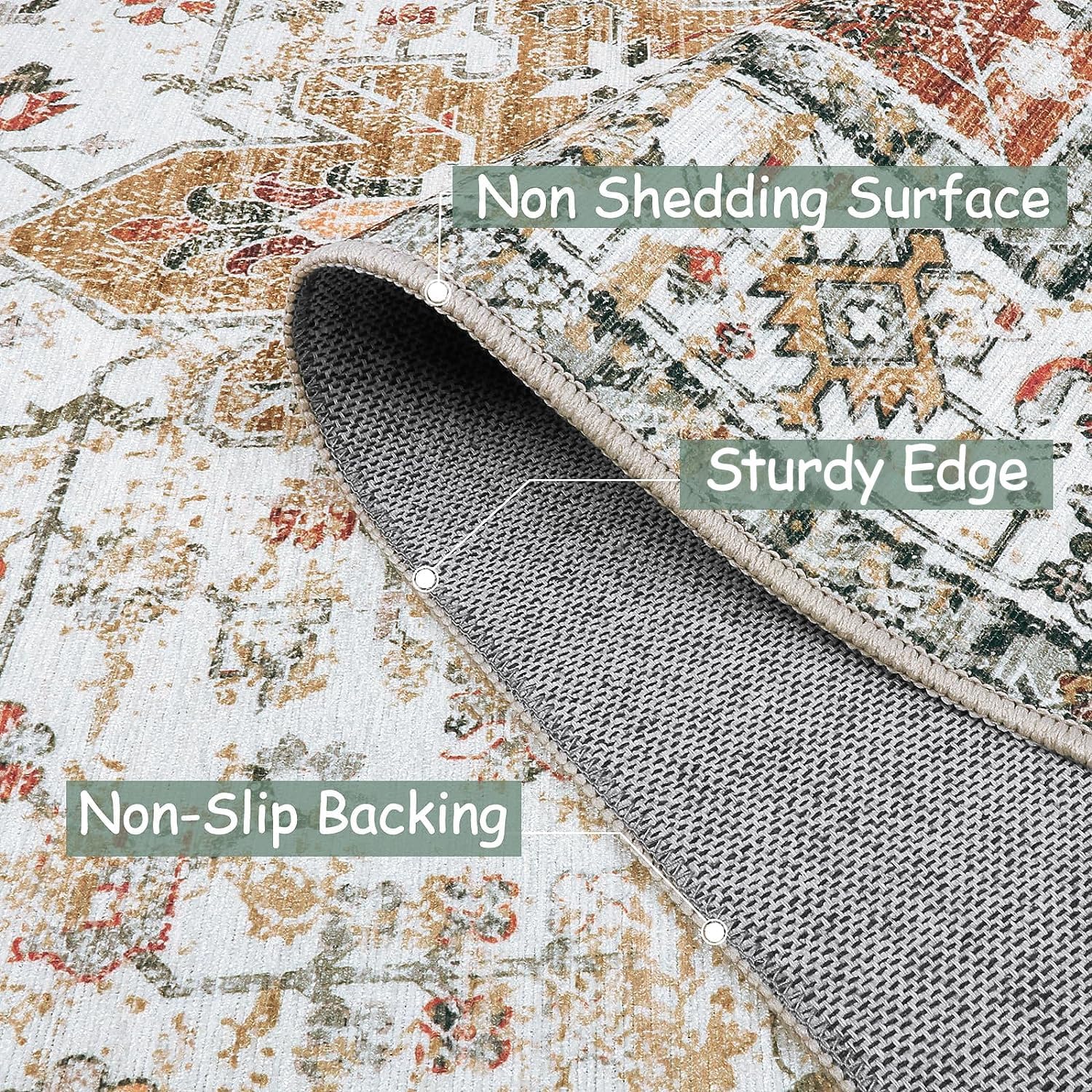 Moynesa Ultra-Thin Vintage Area Rug 6x9, Large Living Room Rugs for Bedroom Aesthetic, Washable Carpet for Under Dining Room Table