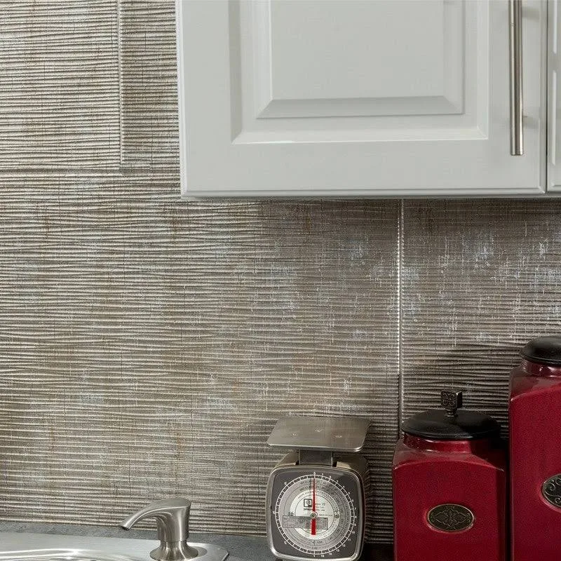 Fasade Ripple Vintage Metal Backsplash Panel 15 Sq ft Kit, Silver