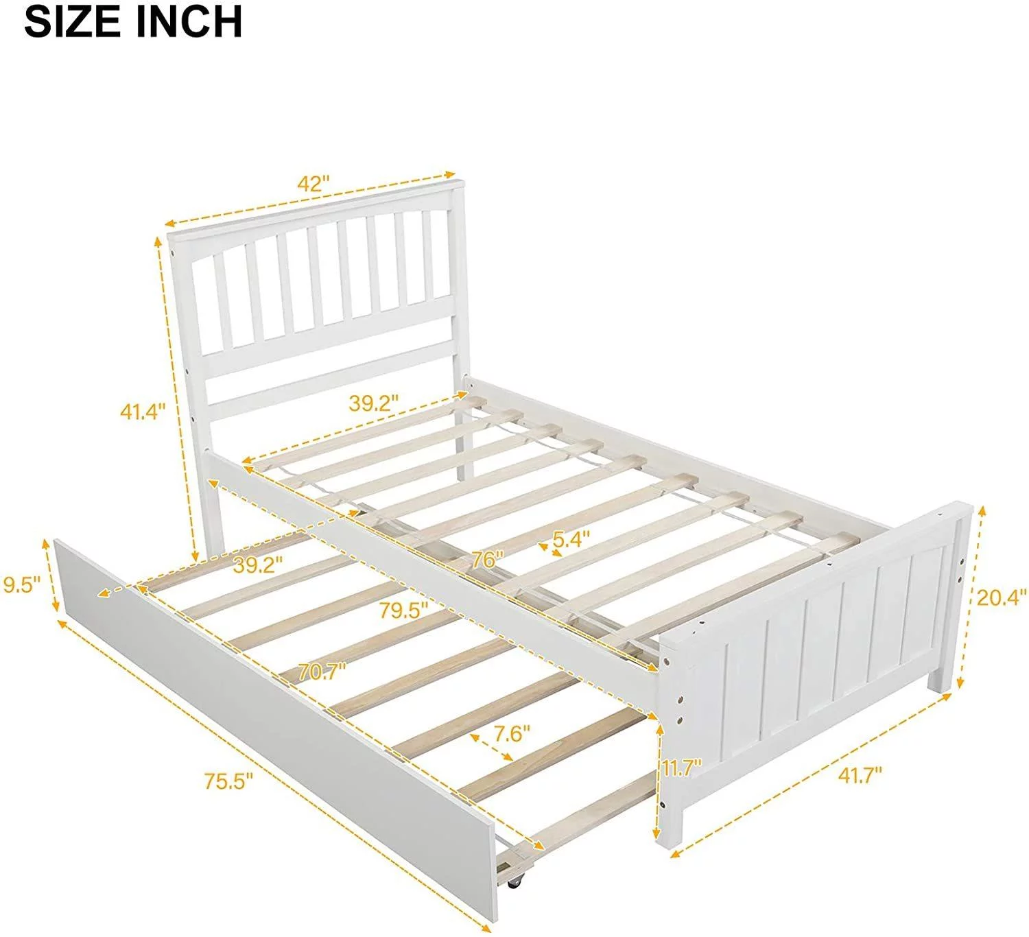 Wood Daybed with a Trundle Daybed Twin Size, Standard Twin Bed Frame, No Box Spring Required (White Daybed with Trundle)
