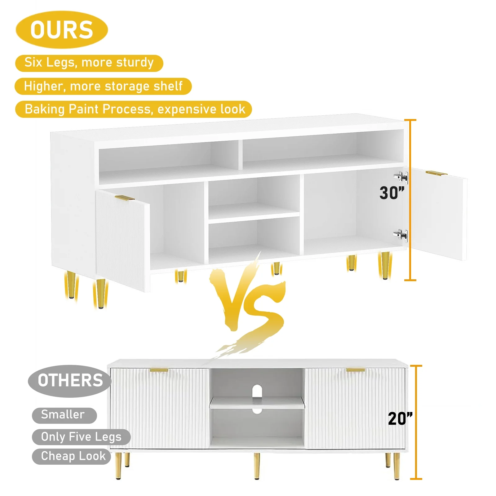 ChVans LED TV Stand for 55 60 65 inch TV, Wood Media Console, Entertainment Cabinet with Doors and Cubby Storage