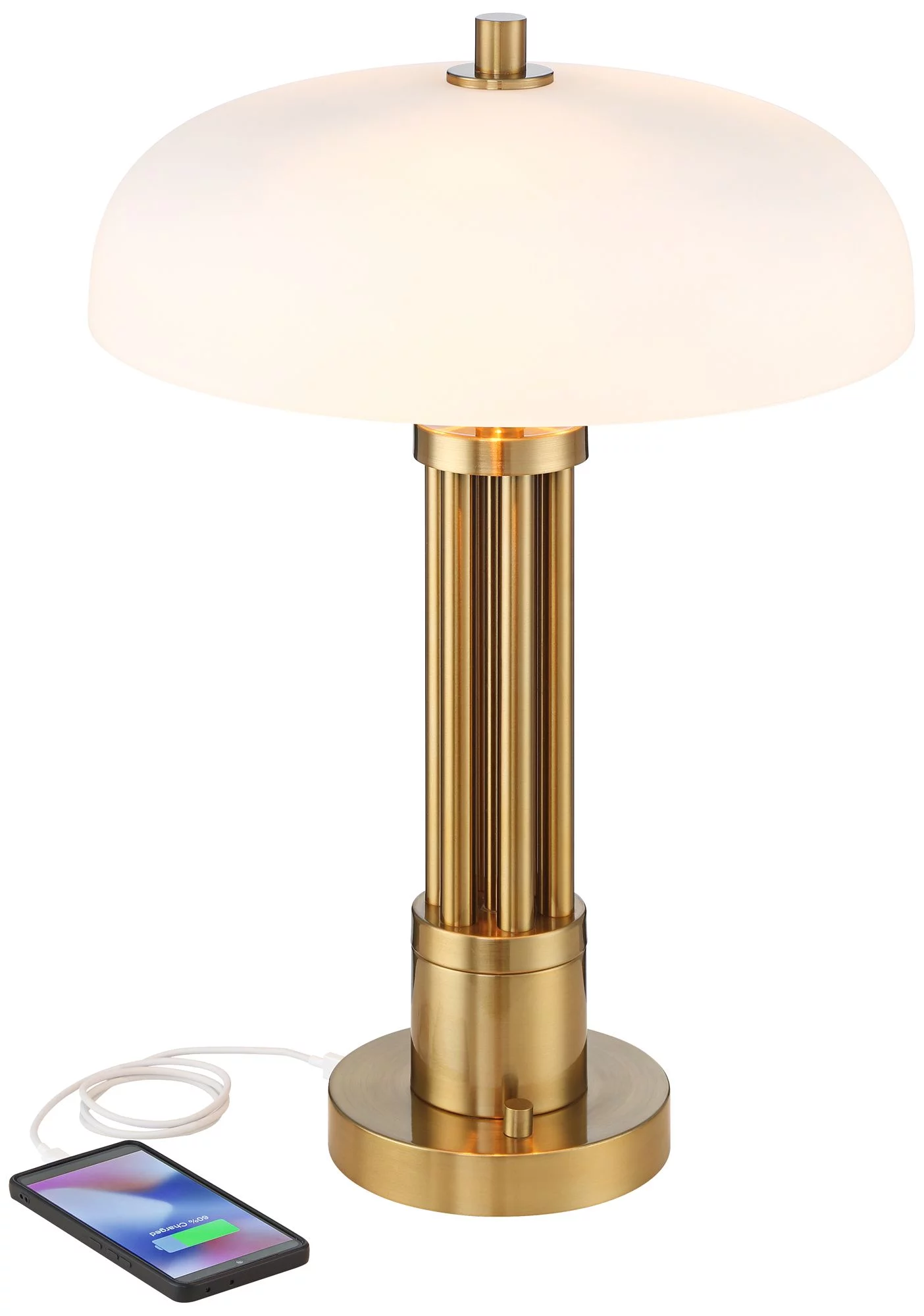 Possini Euro Design Granview 23" High Mid Century Modern Accent Table Lamp Dual USB Ports Brass Metal Glass Dome Shade Charging