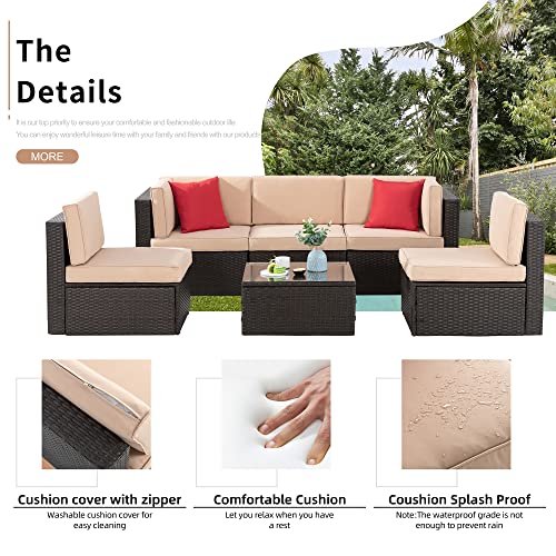 Shintenchi 6 Pieces Patio Furniture Sets Outdoor All-Weather Sectional Patio Sofa Set PE Rattan Manual Weaving Wicker Patio Conversation Set with