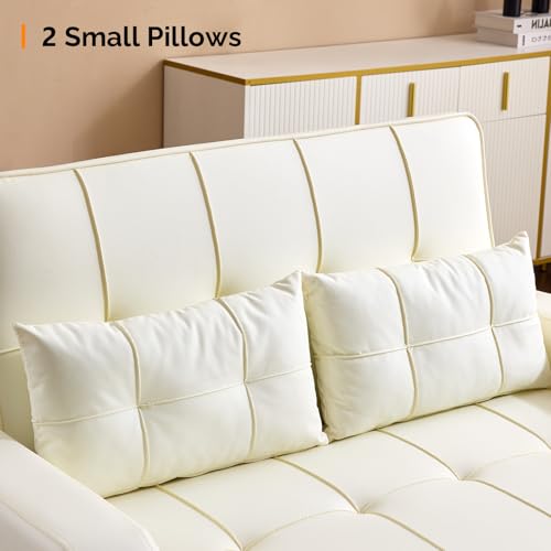 VINGLI Light Green Futon Sofa Bed Convertible Loveseat Sleeper Couch, Faux Leather Pullout Sofa Fold Out Couch Bed with USB Ports, Cup Holders