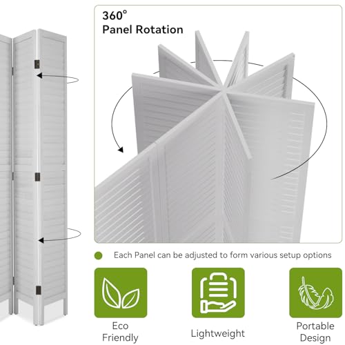 Room Divider 6 Panel Wood Privacy Screen Folding Partition Wall Room Dividers Freestanding White 5.57 FT Tall Divider for Room Separation
