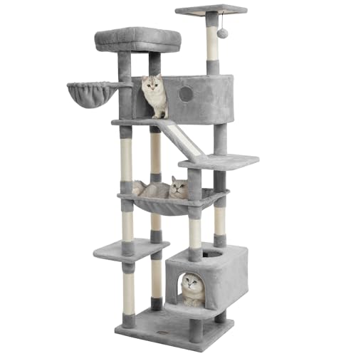 73 inches Large Cat Tree for Indoor Cats, Tall Cat Tower with Sisal Scratching Posts and Pads, Padded Plush Perch, Cozy Basket