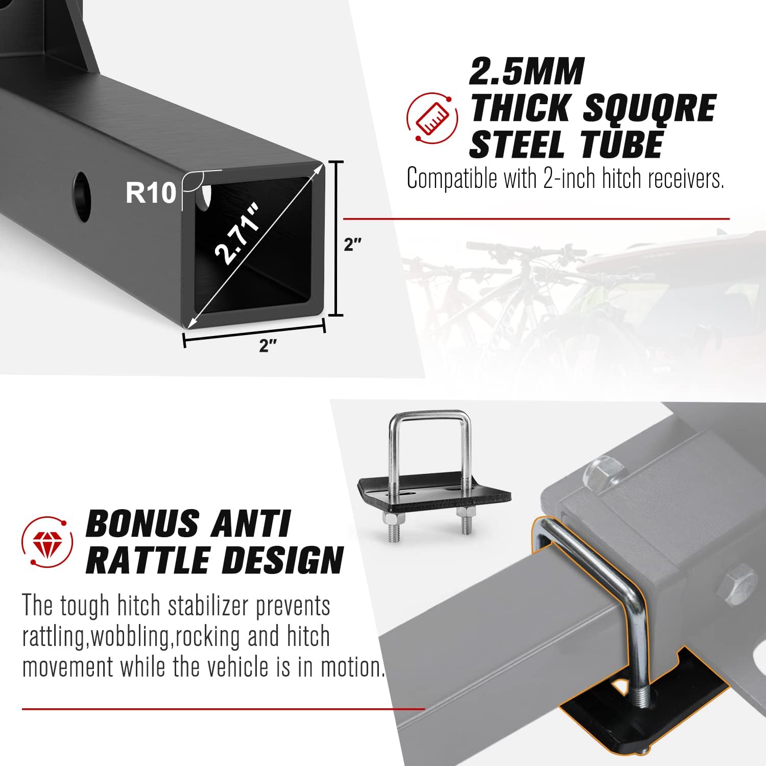 FIERYRED 4-Bike Racks for 2 inch Hitch Bicycle Carrier Racks Adjustable Cradles for All Bike with/Without Cross-Bar