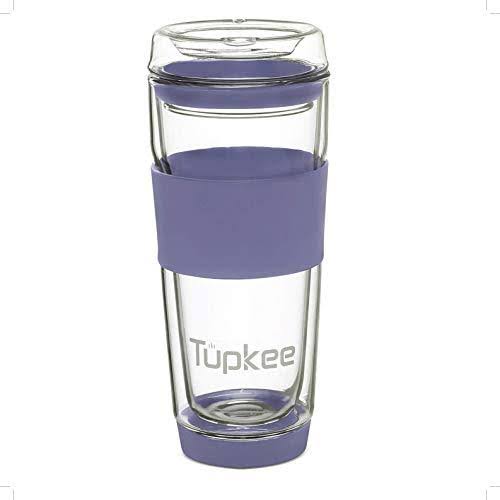 Tupkee Double Wall Glass Tumbler - 14-Ounce, All Glass Reusable Insulated Tea/Coffee Mug u0026 Lid, Hand Blown Glass Travel Mug