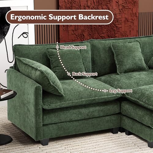 Ihanherry 111.4" U Shaped Modern Cloud Sofa Modular Sectional Couch with 2 Ottoman, 5-Seat Chenille Deep Seat Sofa with Pillow for Living Room
