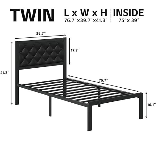 Queen Bed Frame with Headboard PU Leather Upholstered Bed Frame Platform,All Metal Slats Support Platform Bed Frame with Storage Space,Easy Assembly