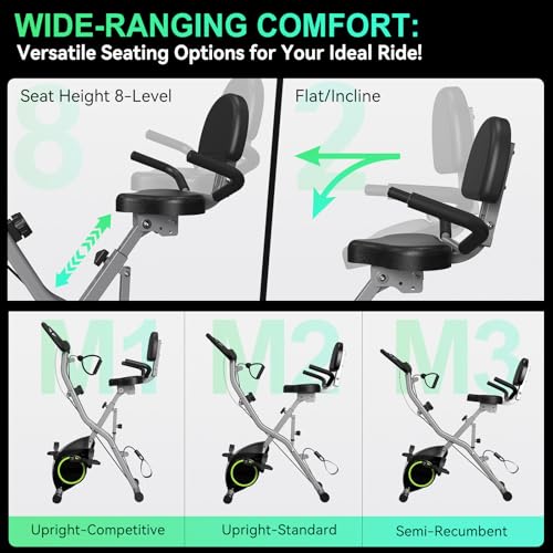 Foldable Exercise Bike Stationary Bikes for Home, 5 IN 1 Indoor Workout Bike, Cycling Bike with 16-Level Quiet Magnetic Resistance