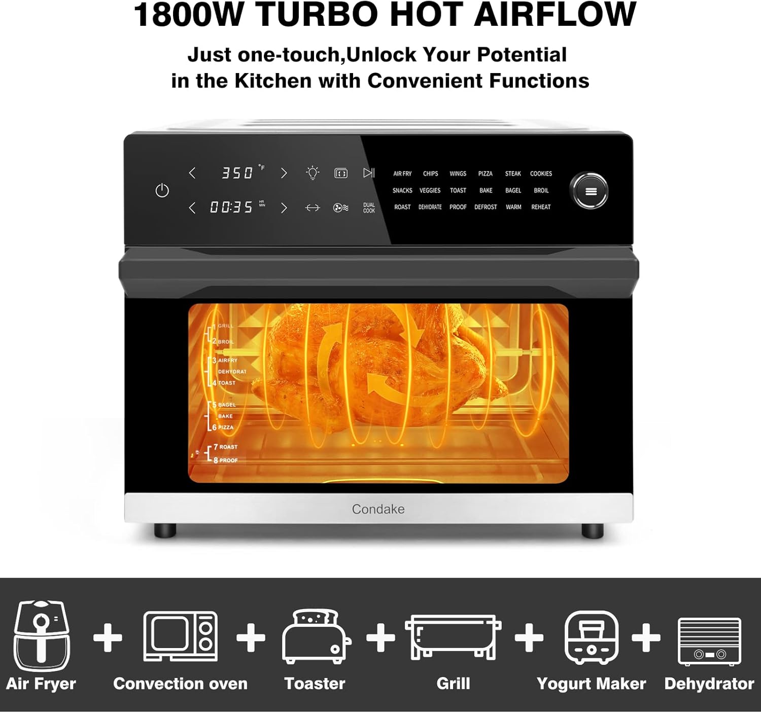 32QT Air Fryer Oven Toaster Oven Combo with Rotisserie 18-in-1 Convection Oven Countertop Digital Airfryer for Bake Broil Pizza Roast Toast Dehydrate