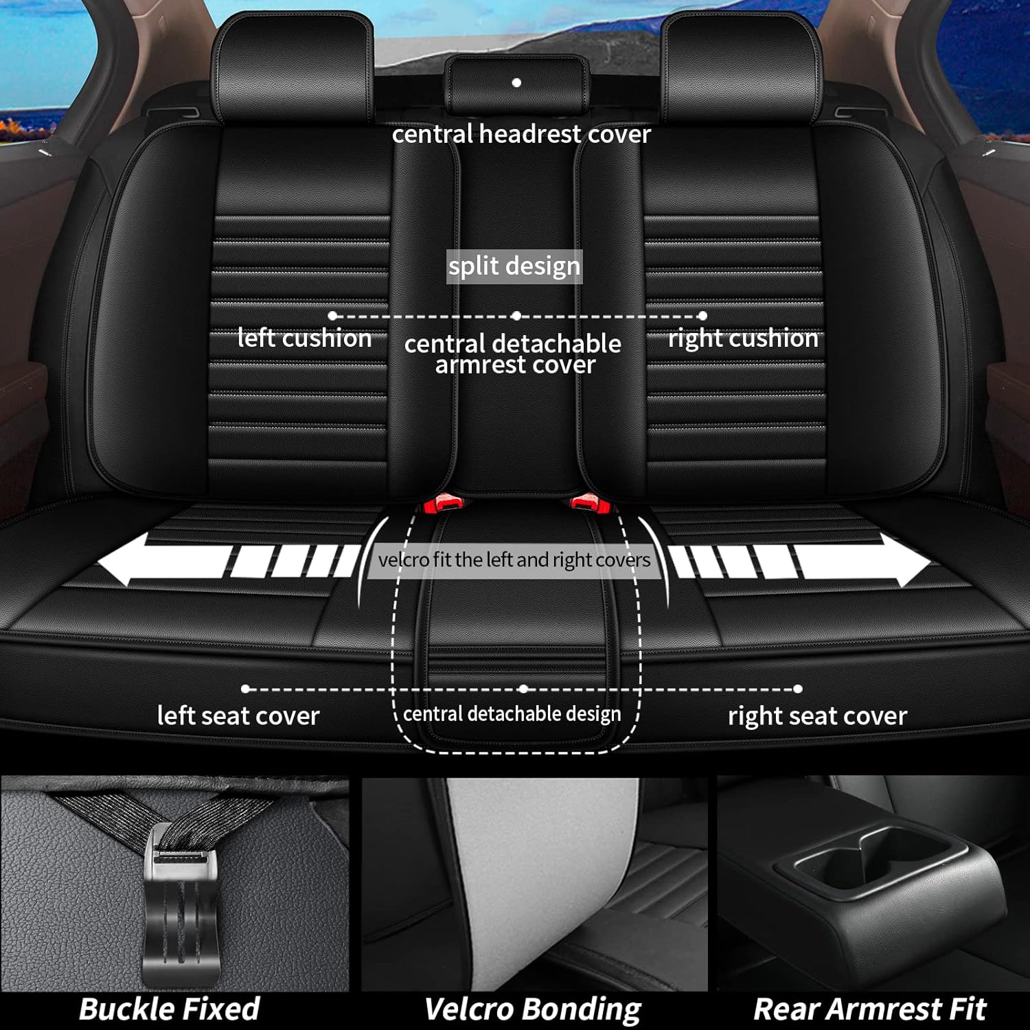 JIAMAOXIN Car Seat Covers Custom Fit for Toyota Tacoma 2007-2022 Waterproof Faux Leather Car Seat Cushion Protector Compatible Airbag Black (Only for
