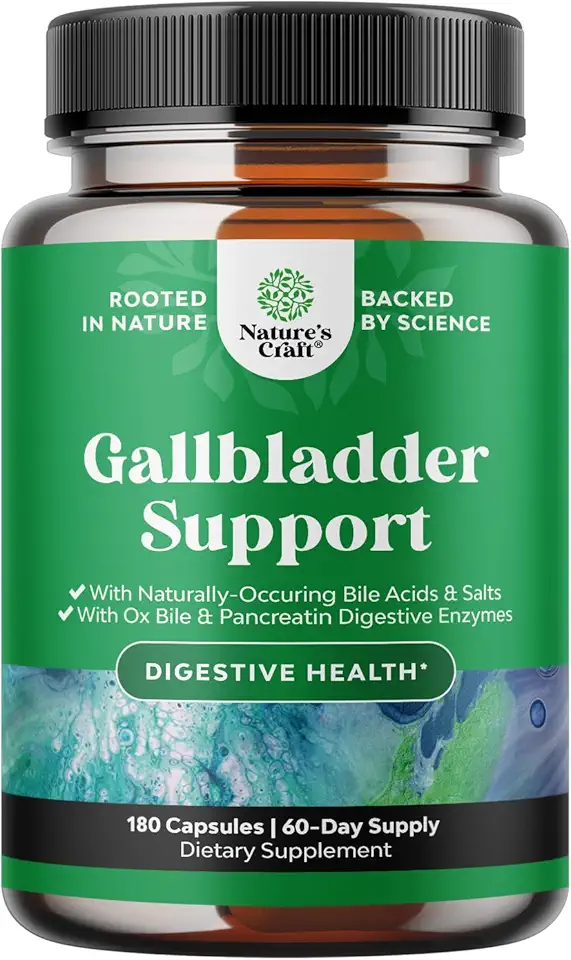 Ox Bile Salts for Gallbladder Support - Purified Bile Salts Supplement with Pancreatin Digestive Enzymes Ox & Betaine HCL