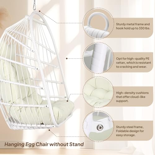 Chihee Egg Chair Foldable Wicker Rattan Hanging Chair Swing Chair Indoor Outdoor Patio Wicker Chair Hammock Chair with Stainless Steel Hanging Kit