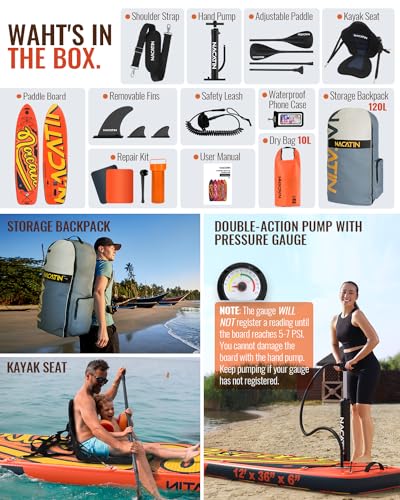 Inflatable Stand Up Paddle Board 12' with Kayak Seat & Dual Paddles &ndash