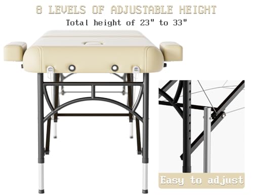 Professional Massage Table Portable 3 Fold Premium Memory Foam Aluminium Leg Hold Up to 1100LBS 8 Heights Adjustable with Carrying Bag Black