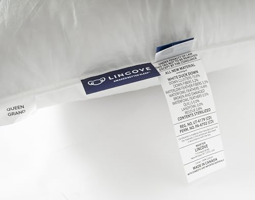 Lincove Cloud Natural Canadian Down and Waterfowl Feather Pillow, White Luxury Sleeping Pillow - 625 Fill Power, 500 Thread Count Cotton Shell