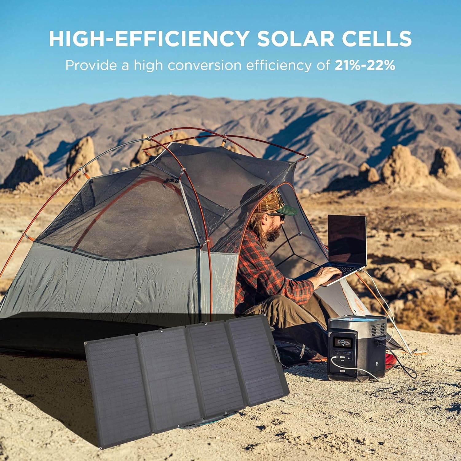 EF ECOFLOW 60W Foldable Solar Panel for Power Station, Portable Solar Charger with Adjustable Kickstand