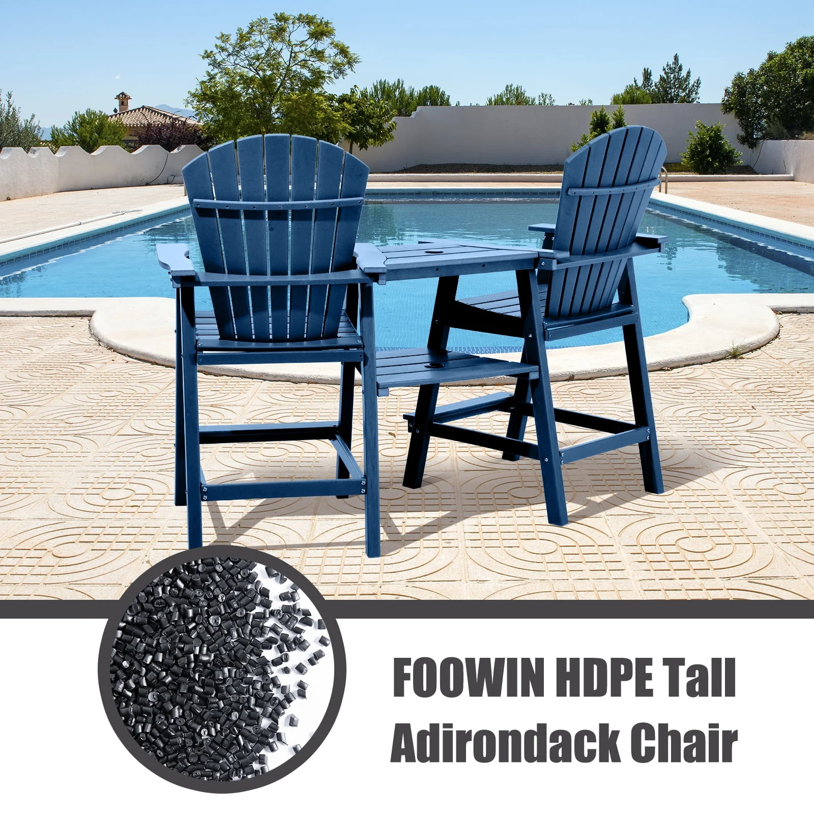 Tall Adirondack Chairs Set of 2 .Outdoor Adirondack Barstools with Double Connecting Tray Patio Stools Weather Resistant for Outdoor Deck Lawn Pool