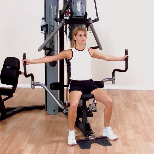 Body-Solid Multi-Station 210lbs Weights Stack Bi-Angular Gym Machine with Leg and Calf Press Attachment, Leg Strength Training Equipment