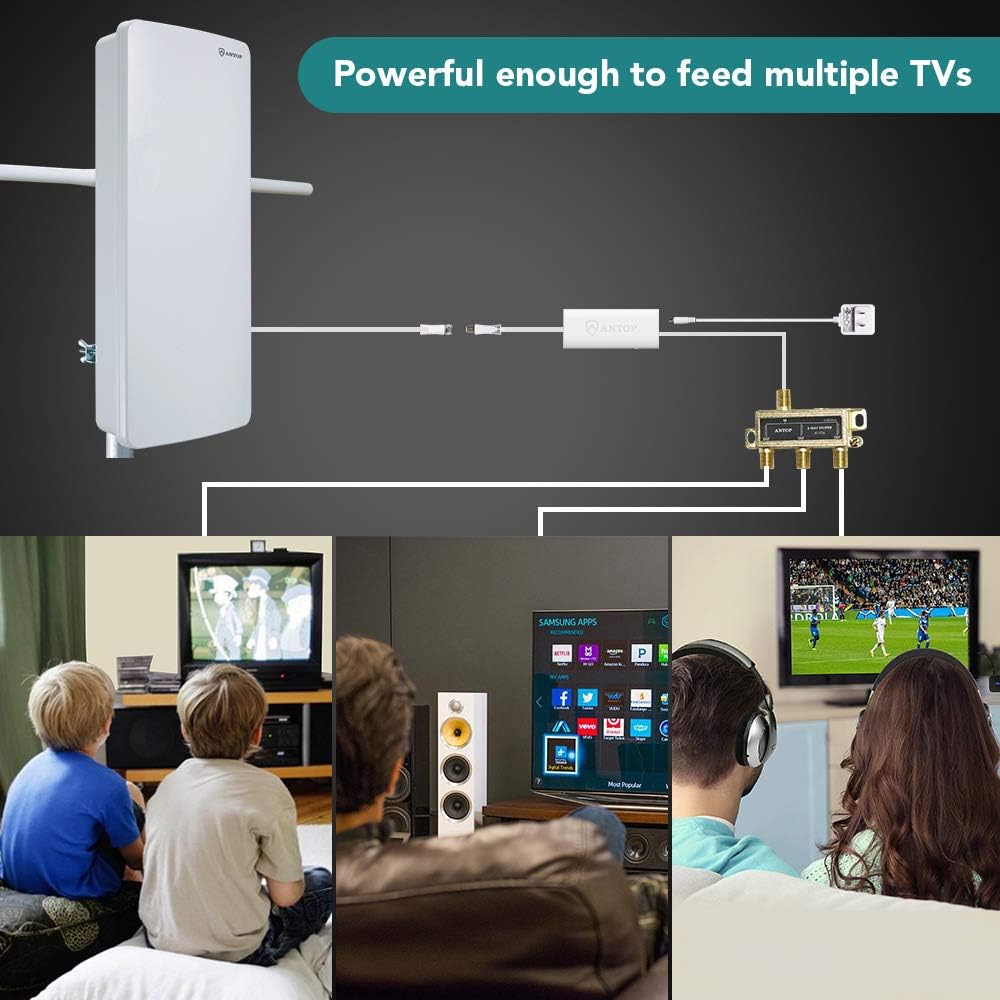 ANTOP “Big Boy” AT-400BV Outdoor/Indoor HDTV Antenna, Smartpass Amplifier, 85 Miles Range,UHF/VHF Range Enhanced, Built-in 4G LTE Filter