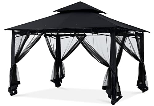 MASTERCANOPY Outdoor Garden Gazebo for Patios with Stable Steel Frame and Netting Walls (11x11,Dark Gray)