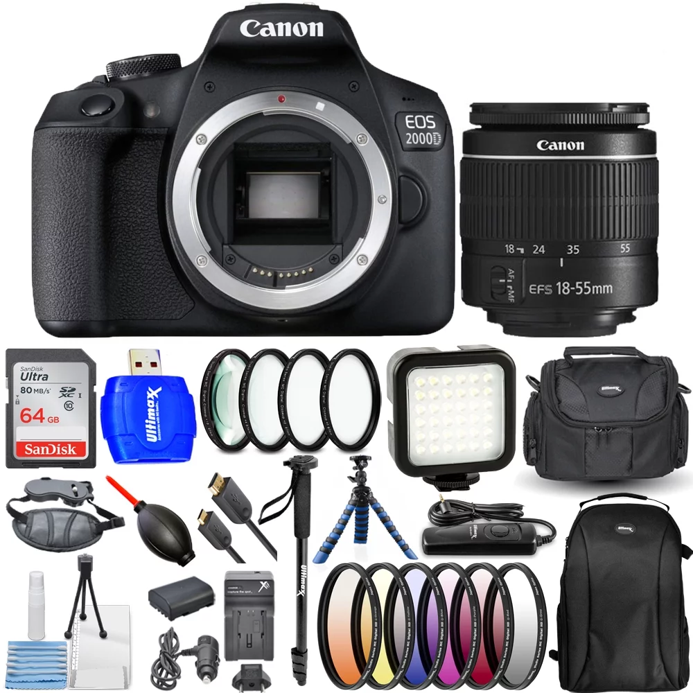 Canon EOS 2000D / Rebel T7 with 18-55mm III Lens + Extra Battery + 64GB + Flash Bundle - Curated Treasures Market