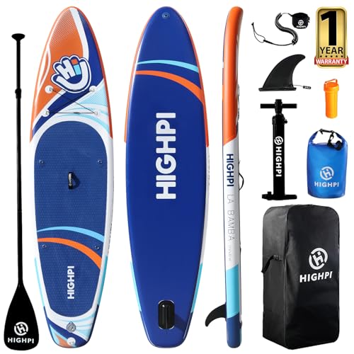 Highpi Inflatable Stand Up Paddle Board Premium SUP Accessories, Backpack, Wide Stance, Surf Control, Non-Slip Deck, Leash, Paddle and Pump