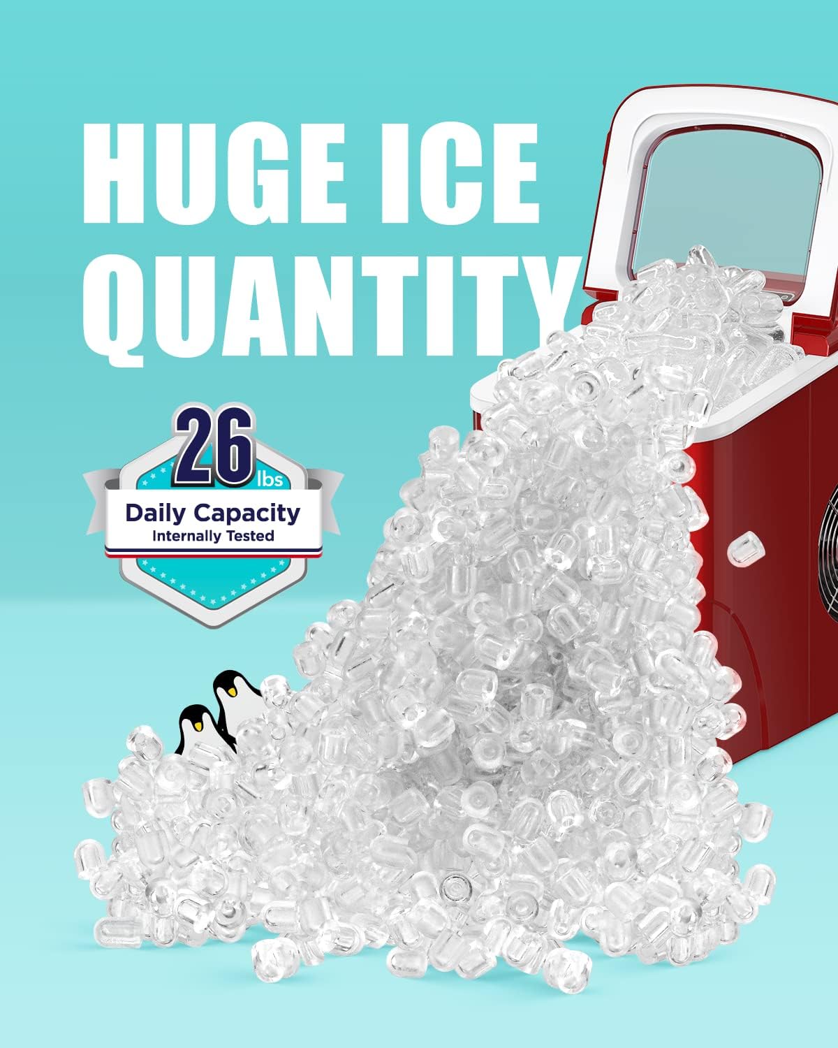 Silonn Ice Maker Machine for Countertop, 9 Bullet Cubes Ready in 6 Minutes, 26lbs 24Hrs Portable Self-Cleaning