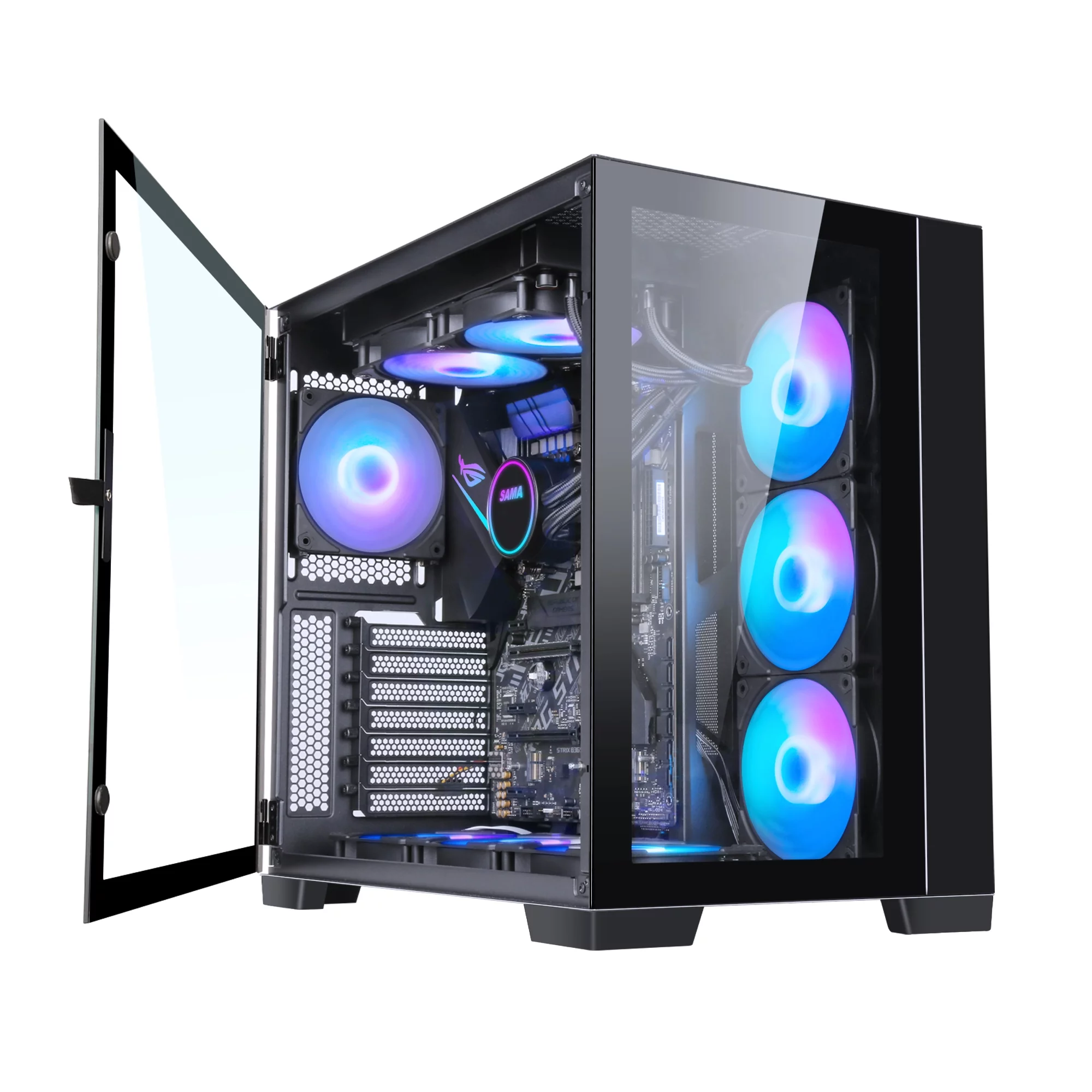 SAMA A711 USB3.0 Dual Tempered Glass Panel ATX/MATX/ITX Gaming Computer Case, Support 360 Water Cooling Upgraded version PC Case