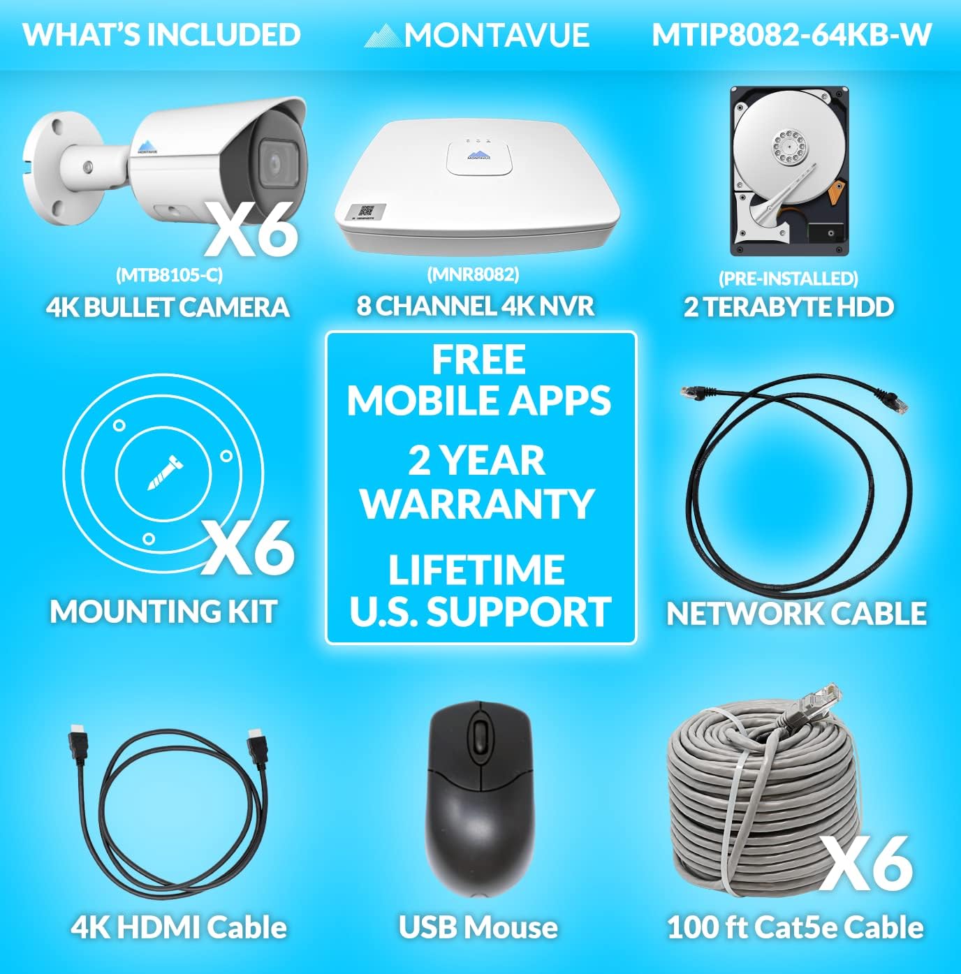 4K IP Security Camera System w/ 4K (8MP) 8ch POE NVR, 8 4K 8 Megapixel Bullet Cameras, Metal IP67 Weatherproof POE IP Cameras
