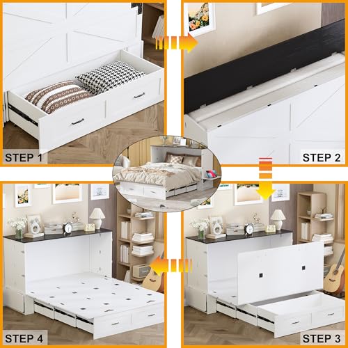 PAKASEPT Murphy Bed Queen, Bed Cabinet Frame with Storage & Charging Station, Murphy Cabinet Bed with Hidden Space for Bedroom/Guest Room