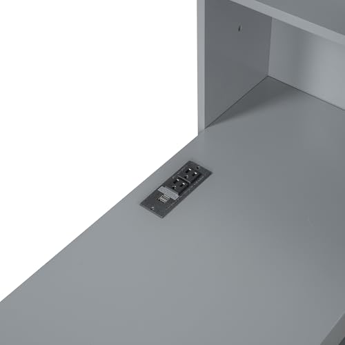 Bellemave Twin Corner Bed Frame with Storage Shelves and Desk, Wood Twin Size Daybed with Bookcase and Drawers and Storage, Gray